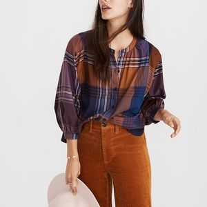 Madewell Plaid Peasant Top